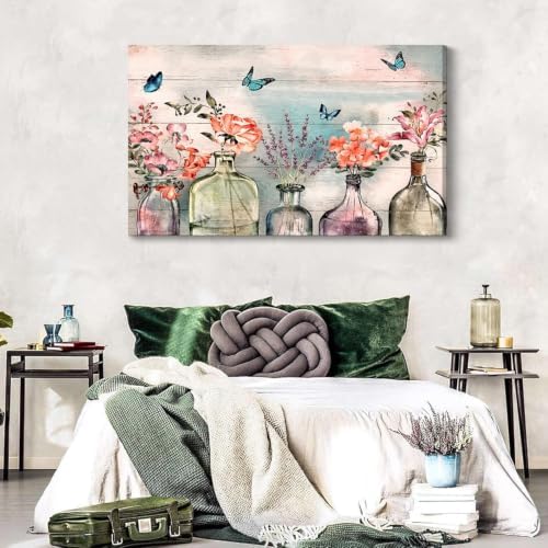 Havplemoy 1Pcs Framed Retro Farmhouse Flowers Canvas Wall Art - Image 5