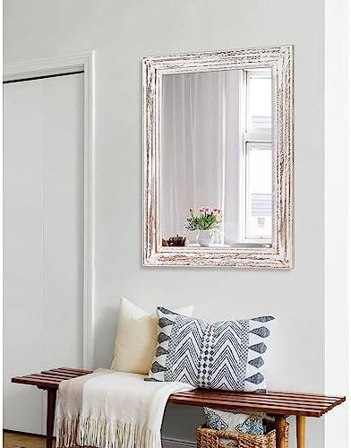 Wall Mirror with Rustic Wood Frame Rectangle Hanging Mirrors - Image 4