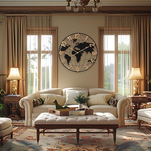 Pytha Sight 36 Inch Large Extra Metal Oversized Arabic World Map Wall Clock - Image 3