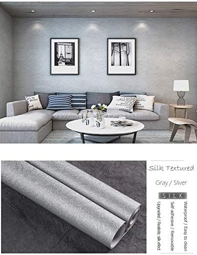 MelunMer Grey Silk Wallpaper Peel and Stick Removable Textured 15.7"x118" - Image 2