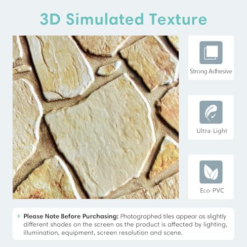 Commomy 3D Faux Stone Wall Panels Peel and Stick 10 Pcs 11.8" x 11.8" - Image 3
