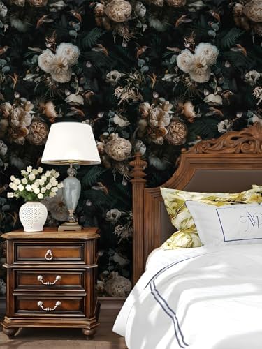 Floralplus Peel and Stick Floral Wallpaper Black Floral Wallpaper - Image 2