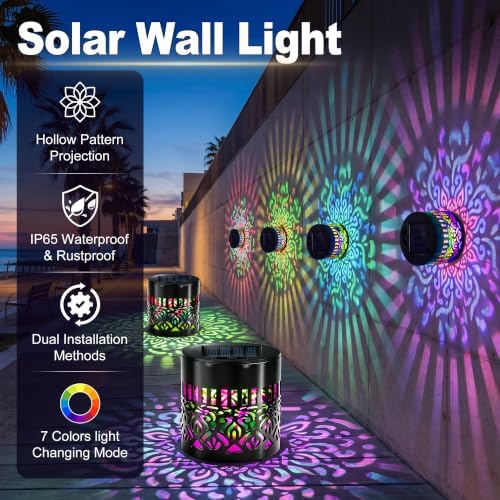 4Pcs Solar Mandala Lights Outdoor Wall, Solar Mandala Wall Light Projector - Image 4