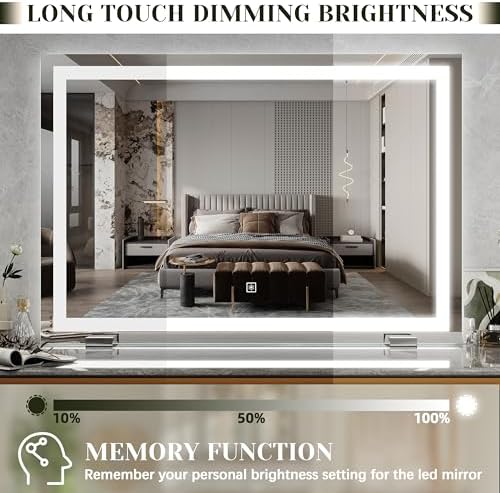 ROLOVE 32x22 Lighted Vanity Mirror, Wall-Mounted, Detachable 10X Magnifier - Image 5
