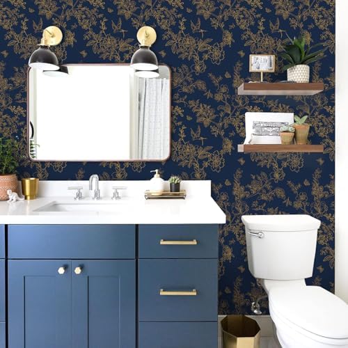 Froluya Dark Blue Peel and Stick Wallpaper Vintage Floral 17.7in×393.7in - Image 5
