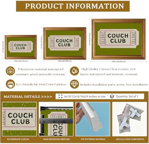 Gold Framed Vintage Ticket Wall Art, Retro Fun Couch Club Artwork - Image 5