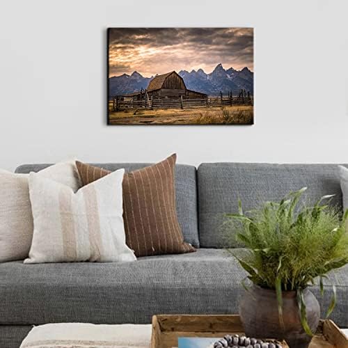 Grand Teton National Park Canvas Wall Art Sunset Moulton Barn Landscape Wall - Image 2