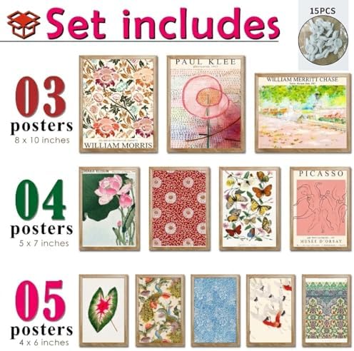 15 Pcs Framed Vintage Eclectic Gallery Wall Art Set - Image 2