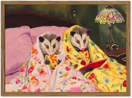 Funny Opossum Wall Art, Whimsical Animal Wall Decor Painting Cute Possum Eating by BringCharactertoYourWalls