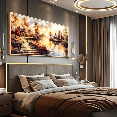 Large Framed Rustic Wall Decor Farmhouse Riverside Scenery Painting 30"X60" - Image 4