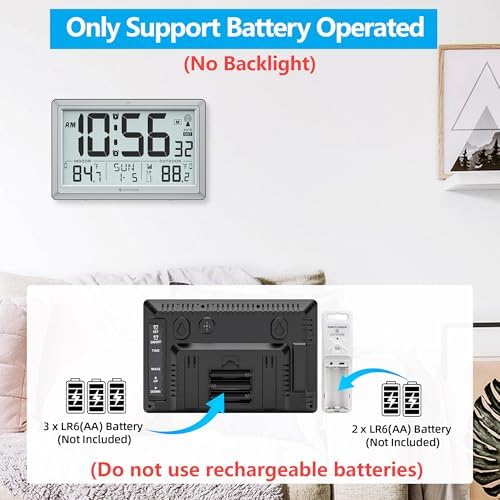 Atomic Clock Wall with Indoor/Outdoor Temp & 10.5" Large LCD Display - Image 5