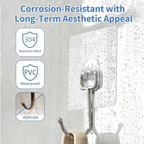 Adhesive Wall Hooks for Hanging - 60lb Heavy Duty Waterproof & Rustproof - Image 3