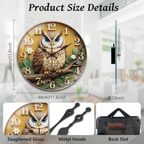 peacoblue Owl Wall Clocks Battery Operated - Image 2