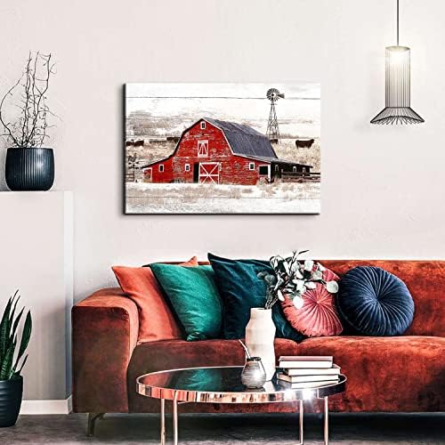 AREBOLO Red Old Barn Wall Art Country Windmill Wall Decor Rustic Farmhouse - Image 6