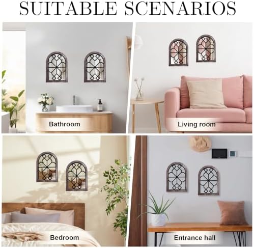 Set of 2 Arched Window Wall Mirror, Rustic Farmhouse Accent Mirror - Image 6