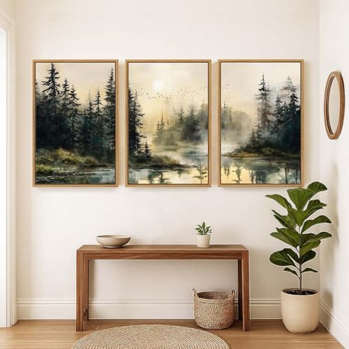 Large Framed Vintage Landscape 3 Piece Wall Art - Image 4