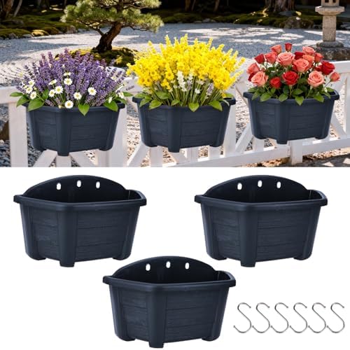 summer flower ‌3 Pack Black Hanging Railing Planters 9.84 Inch Plastic Window by summerflower