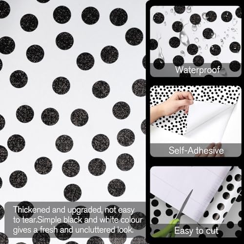 17.3”x480” Black and White Polka-Dot Wallpaper Self-Adhesive Contact Paper - Image 2