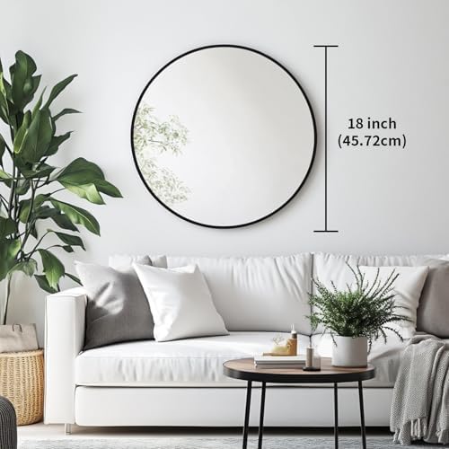 Oruii Small Round Mirror, 18 inch Circle Mirror, Matte Black Metal Frame - Image 3