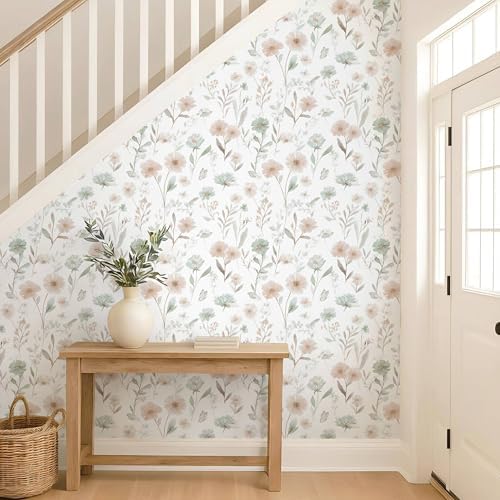 Ismoon Floral Peel and Stick Wallpaper Boho Wallpaper 17.3in x 32.8ft Pink and - Image 4