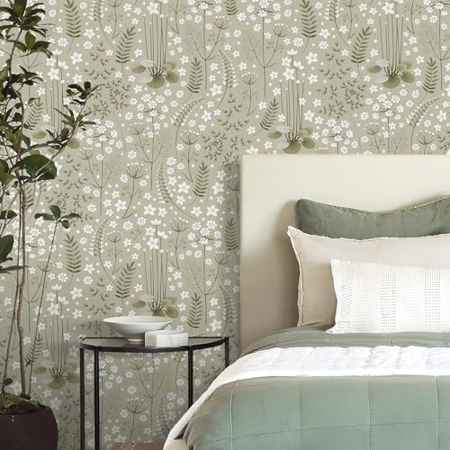 Sage Green Wallpaper Peel and Stick Floral Wallpaper - Image 3