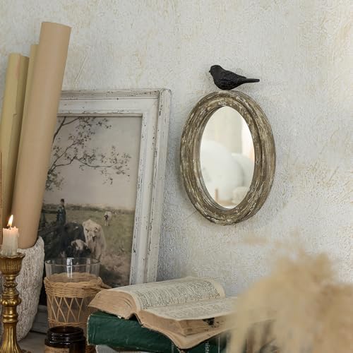 NIKKY HOME Small Oval Wall Mirror, Vintage Wood Frame - Image 3