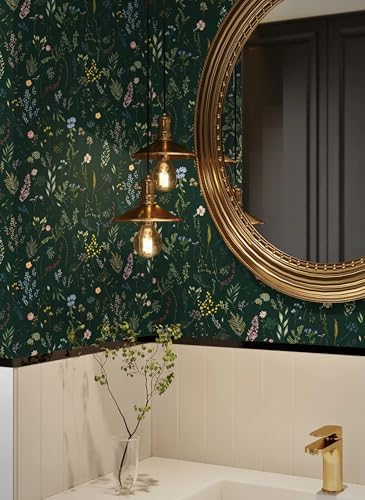 Dimoon 78.7"x16.1" Floral Peel and Stick Wallpaper Dark Green Smooth Contact - Image 2