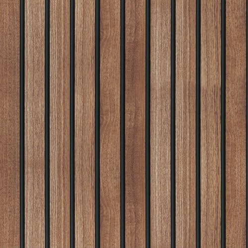Wood Slat Panel Peel and Stick Wallpaper Brown Wooden Contact Paper by Abyssaly