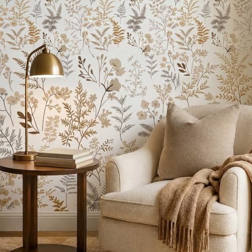 Beige Vintage Botanical Peel and Stick Wallpaper, 17.7"x 393.7" - Image 5