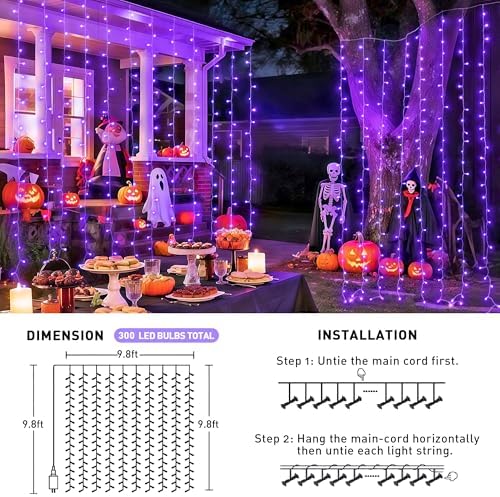 JMEXSUSS 300LED Purple Halloween Lights, 9.8x9.8ft Curtain Lights Plug in - Image 5