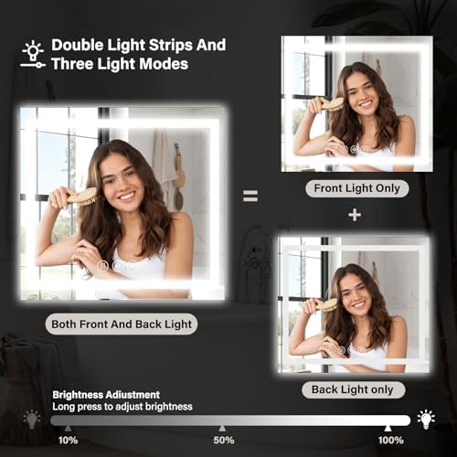 XRAMFY 36"X36"LED Bathroom Mirror, Backlit + Front Lit Wall Mirror - Image 7