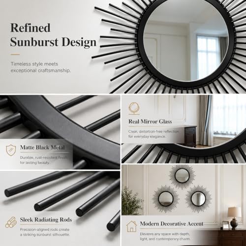 Black Sunburst Mirror Set of 3, Starburst Accent Mirror Wall Decor - Image 5