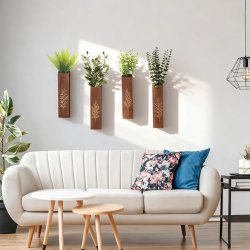 4-Pack Wooden Wall Vases, Slim Pine Wall Planters - Image 4