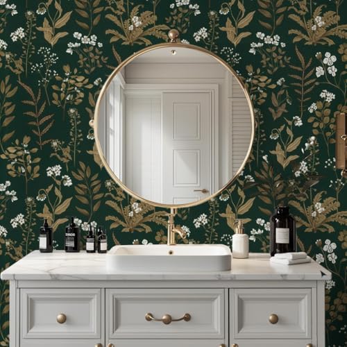 Abyssaly Dark Green Floral Peel and Stick Wallpaper 17.3" x 118" Vintage - Image 2