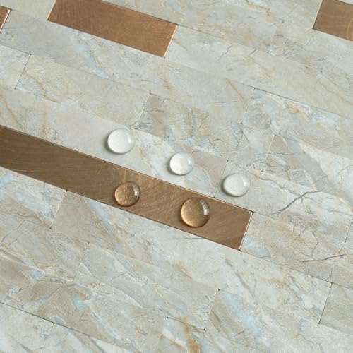 AULIGET 20 Sheets Faux Stone Peel and Stick Backsplash, Light Brown Marble Look - Image 4