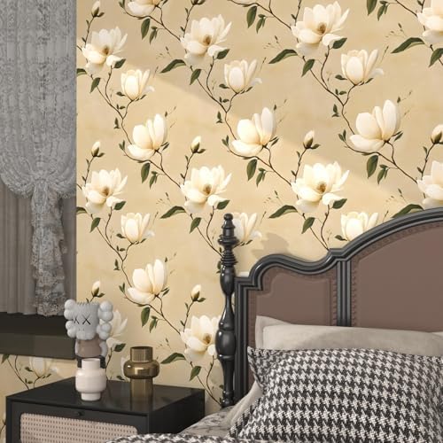 Laatse Vintage Khaki Floral Beige Wallpaper Peel and Stick 17.5"X118" - Image 3