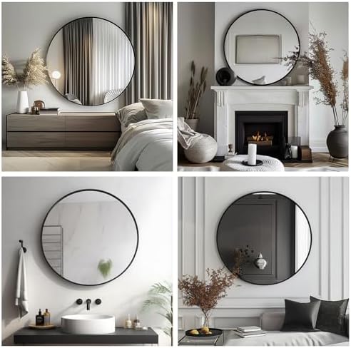 Sunniry Small Round Mirror, 16 inch Black Circle Mirror, Matte Metal Frame - Image 6