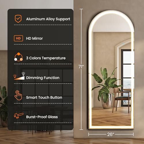 Sweetcrispy Arched LED Full Length Floor Mirror - Image 2