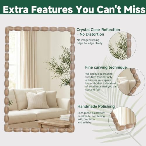 36"x24" Rectangular Solid Wood Farmhouse Decorative Wall Mirror - Image 5