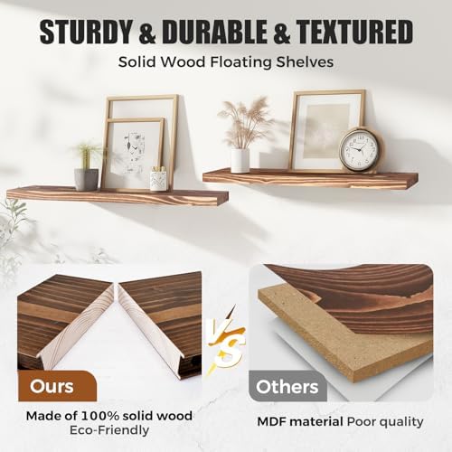 16x5.8x0.8in Floating Wall Shelves Rustic Solid Wood 4-Pack - Image 4