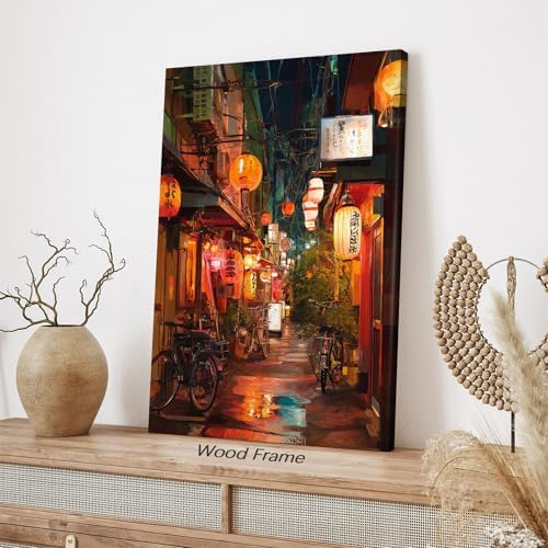Japanese Tokyo Tea House Canvas Wall Art Asian Lantern Street Night Scene - Image 2