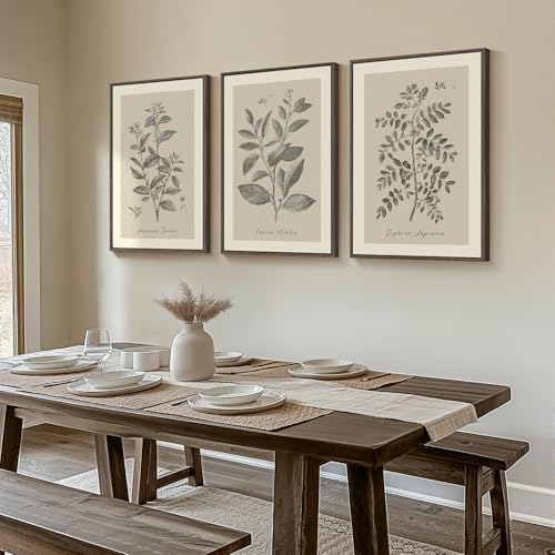 Large Framed 3 Piece Vintage Botanical Wall Art - Image 2