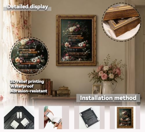 3D Textured Canvas Wall Art Vintage Carved Gold Frame Vintage Moody Flowers - Image 4