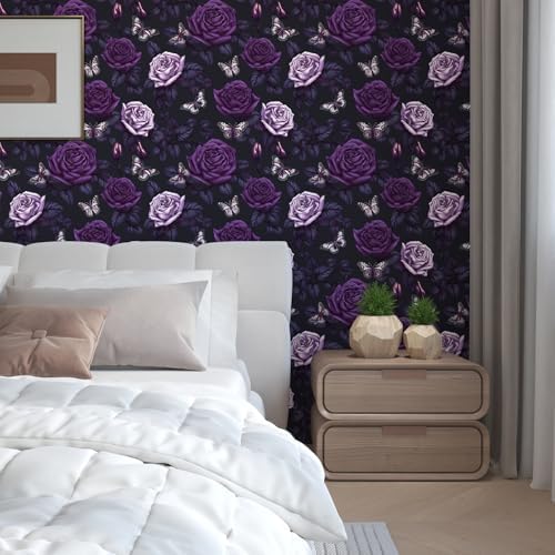 BOKEBEVE Extra Long Vintage Floral Wallpaper Dark Purple 17.5 x 393.5In - Image 3