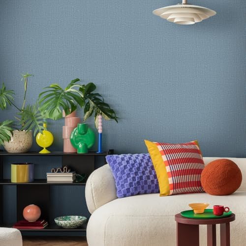 WADILE Grasscloth Peel and Stick Wallpaper 23.6 x 472 in Navy Blue - Image 3