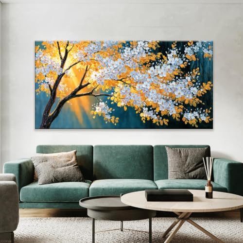 Modern Large Yellow Flower Tree Wall Art - Image 2