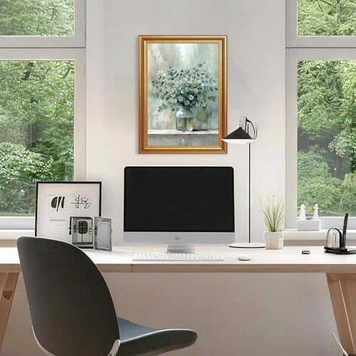 EJPFOGV White Flowers Eucalyptus Still Life Framed Canvas Wall Art 12x16 in - Image 3