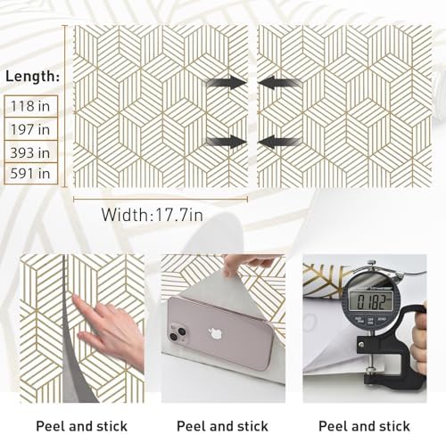 MelunMer Geometric Contact Paper Peel and Stick Wallpaper Gold 17.7”×591” - Image 3