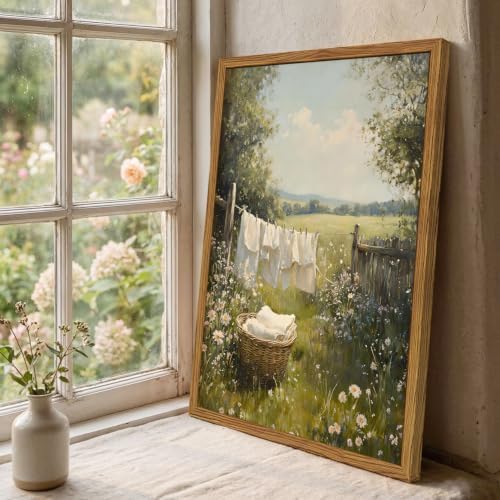Framed Vintage Laundry Room Wall Art, Farmhouse Landscape Wildflower Pictures - Image 4