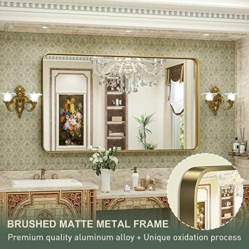 TokeShimi Gold Bathroom Mirror for Wall 48 x 30 Inch Metal Rounded Corner - Image 3